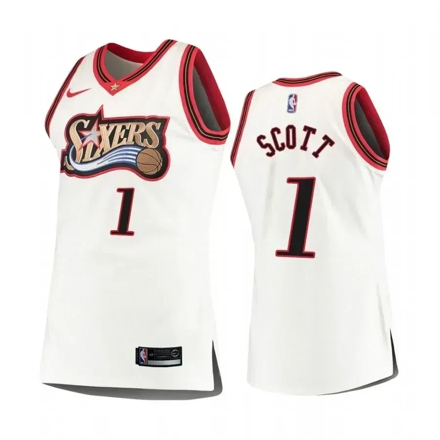 Men's Philadelphia 76ers 1 Mike Scott White Hardwood Classics Basketball Jersey - JS366 
