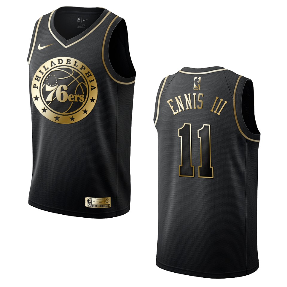 Men’s Philadelphia 76ers #11 James Ennis Iii Golden Edition Basketball Jersey – Black