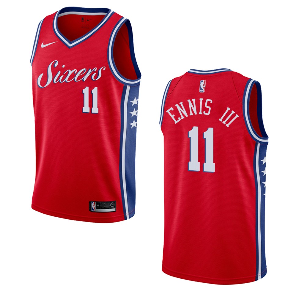 Men's Philadelphia 76ers #11 James Ennis Iii Statement Swingman Basketball Jersey - Red