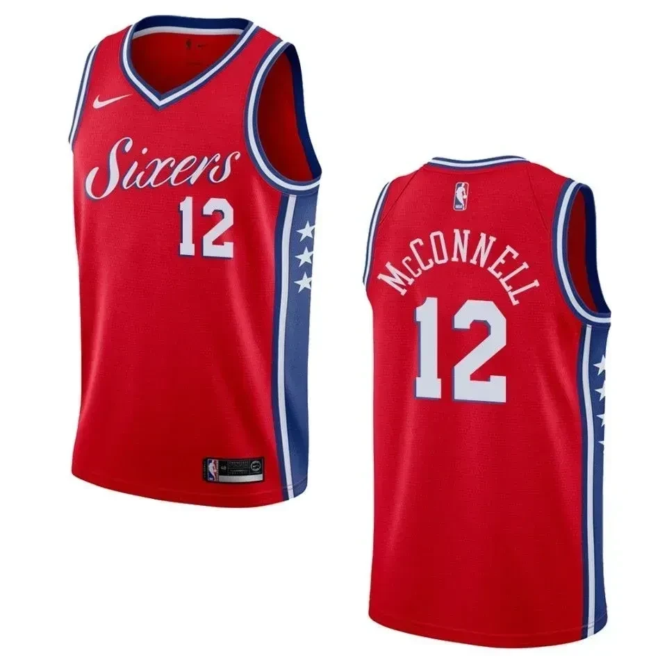 Men's Philadelphia 76ers 12 T.j. Mcconnell Statement Swingman Basketball Jersey - Red - JS178 
