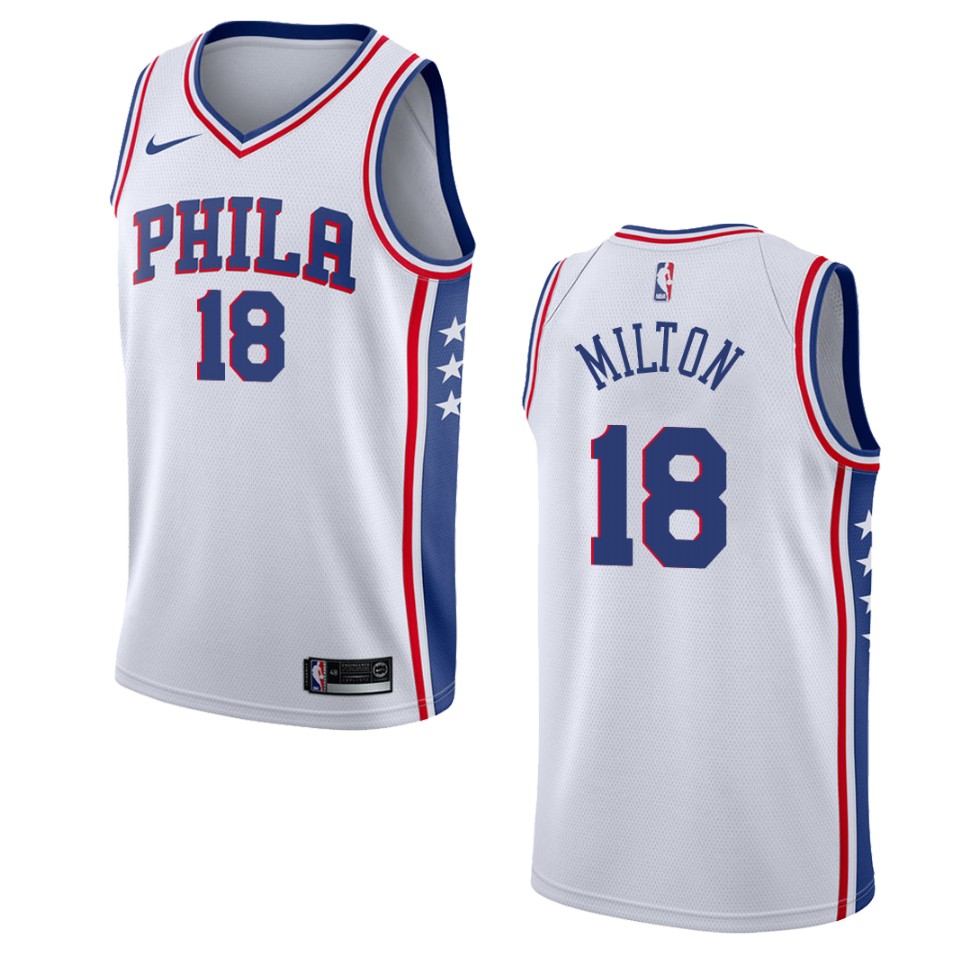 Men's Philadelphia 76ers #18 Shake Milton Association Swingman Basketball Jersey - White