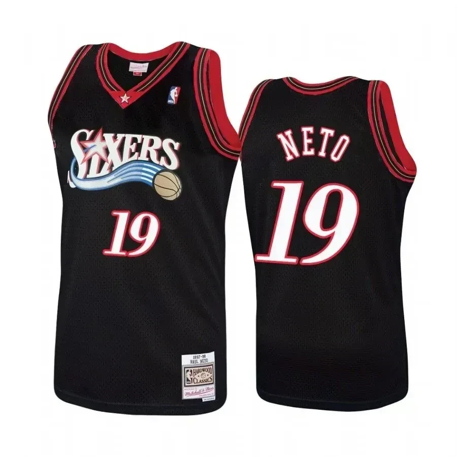 Men's Philadelphia 76ers 19 Raul Neto Hardwood Classics Black Basketball Jersey - JS522 