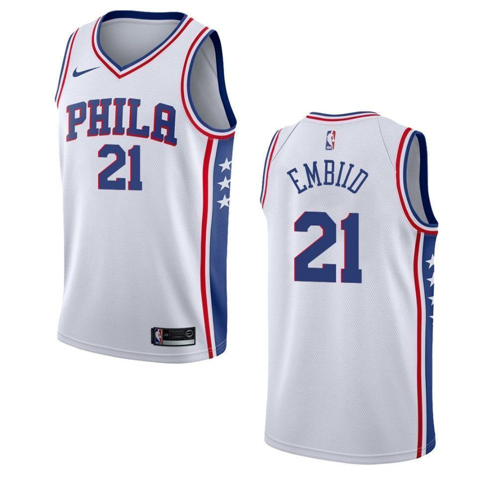 Men's Philadelphia 76ers 21 Joel Embiid Association Swingman Basketball Jersey - White - JS735 