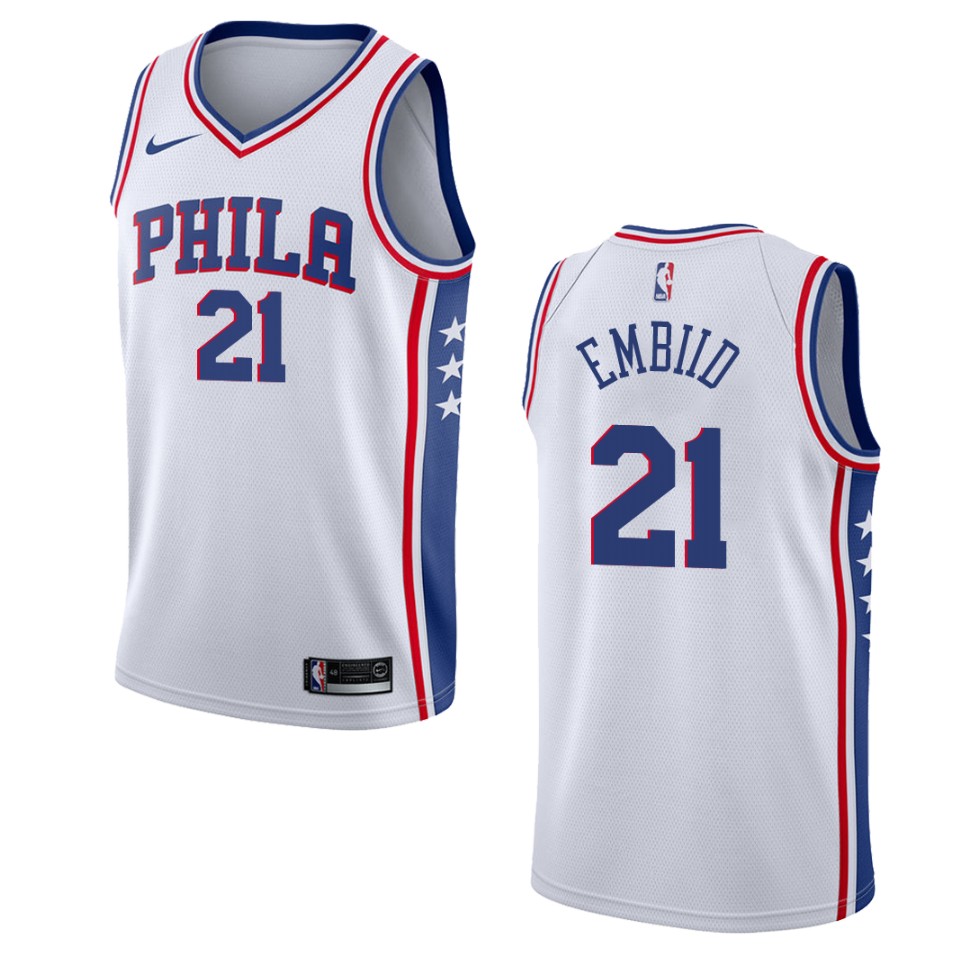 Men's Philadelphia 76ers #21 Joel Embiid Association Swingman Basketball Jersey - White