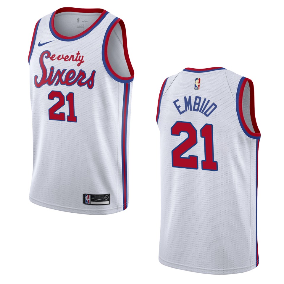Men's Philadelphia 76ers #21 Joel Embiid Hardwood Classics Swingman Basketball Jersey - White