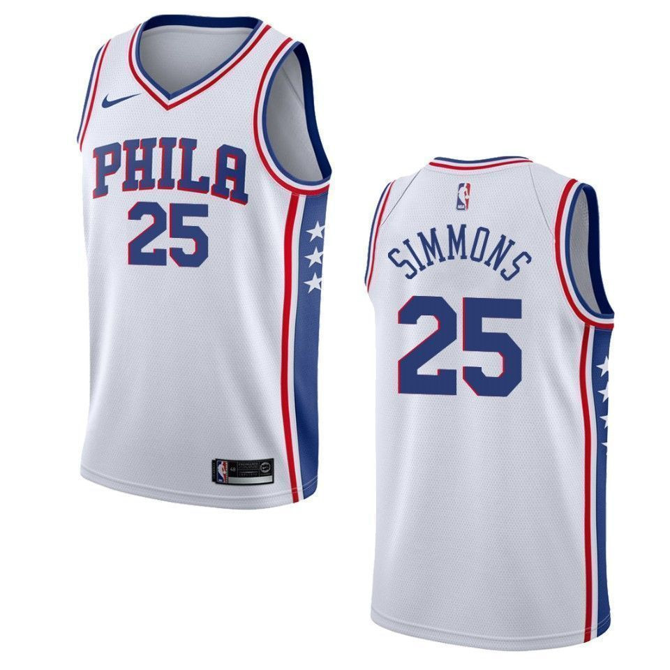 Men's Philadelphia 76ers 25 Ben Simmons Association Swingman Basketball Jersey - White - JS930 
