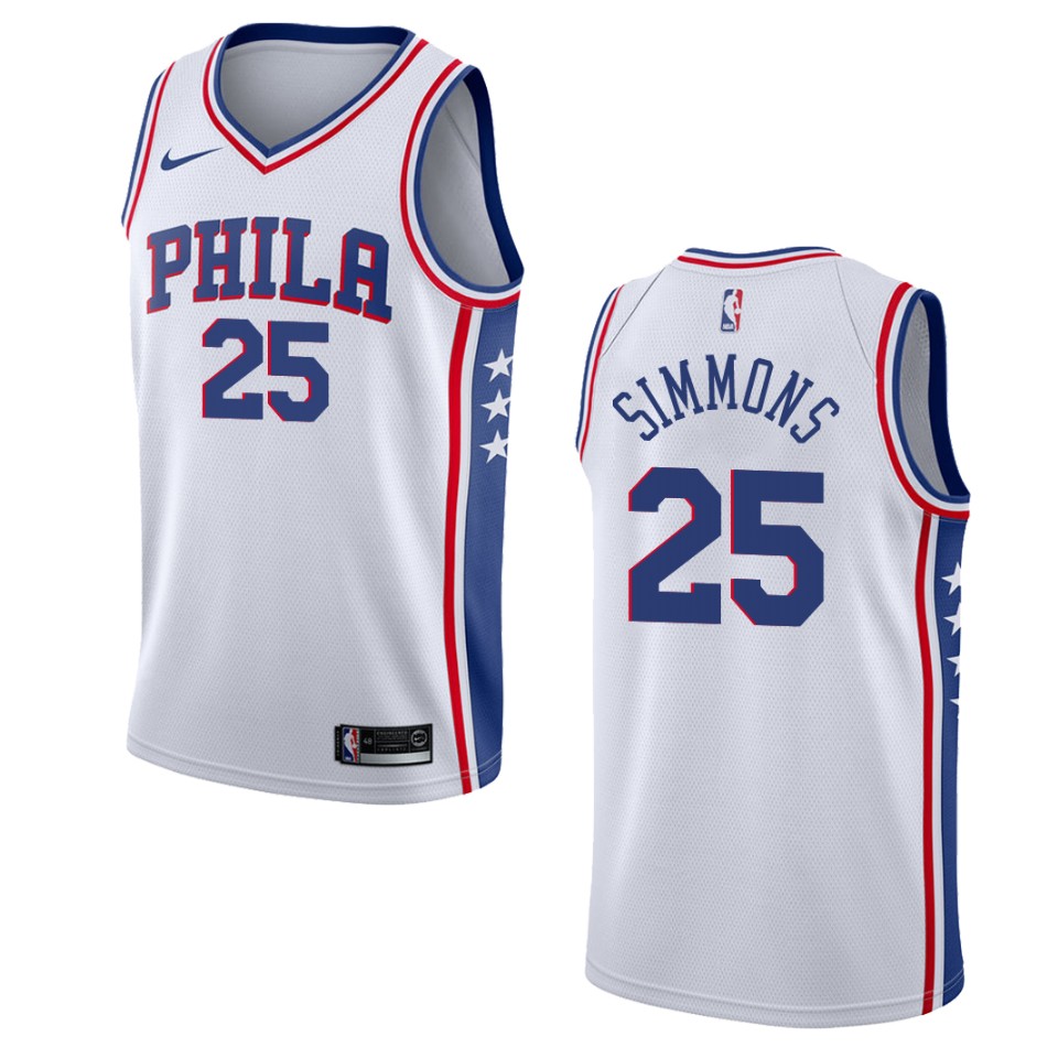 Men's Philadelphia 76ers #25 Ben Simmons Association Swingman Basketball Jersey - White