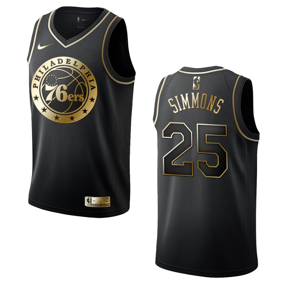 Men's Philadelphia 76ers #25 Ben Simmons Golden Edition Basketball Jersey - Black