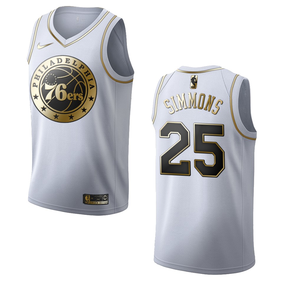 Men’s Philadelphia 76ers #25 Ben Simmons Golden Edition Basketball Jersey – White