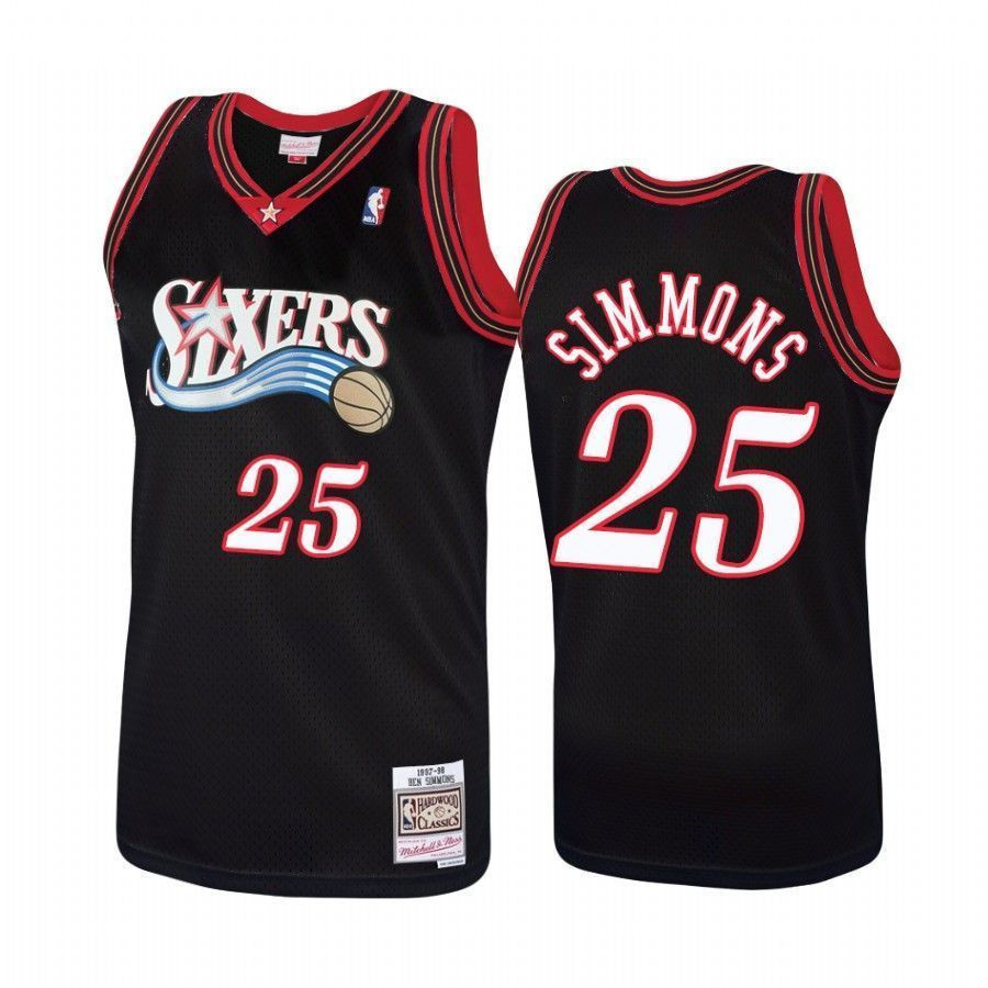 Men's Philadelphia 76ers 25 Ben Simmons Hardwood Classics Black Basketball Jersey - JS253 