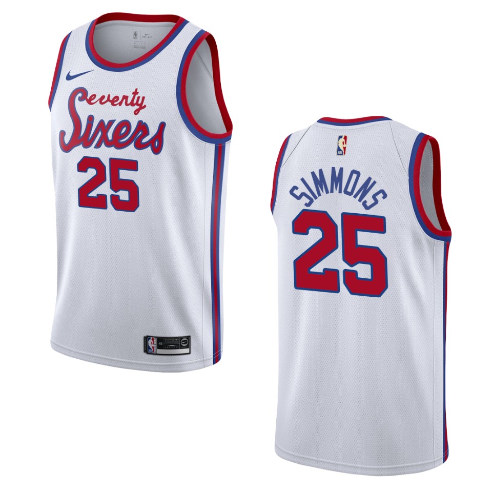 Men's Philadelphia 76ers #25 Ben Simmons Hardwood Classics Swingman Basketball Jersey - White
