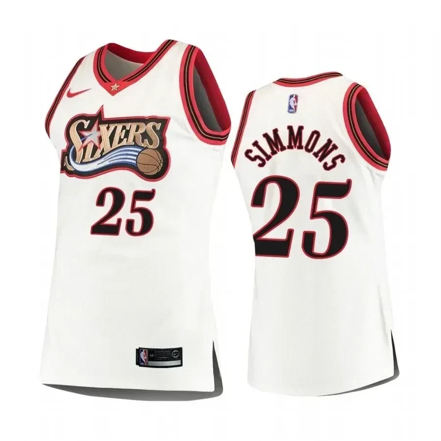 Men's Philadelphia 76ers 25 Ben Simmons White Hardwood Classics Basketball Jersey - JS321 