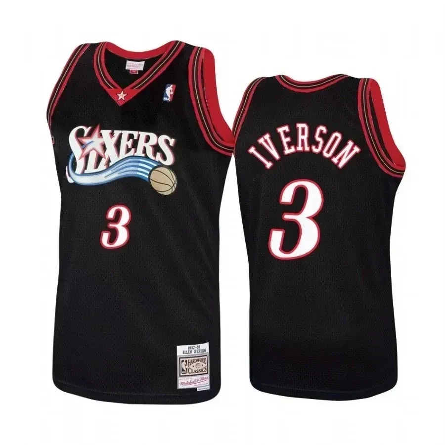 Men's Philadelphia 76ers 3 Allen Iverson Hardwood Classics Black Basketball Jersey - JS445 