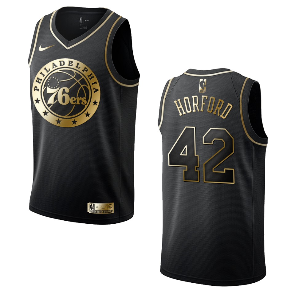 Men’s Philadelphia 76ers #42 Al Horford Golden Edition Basketball Jersey – Black