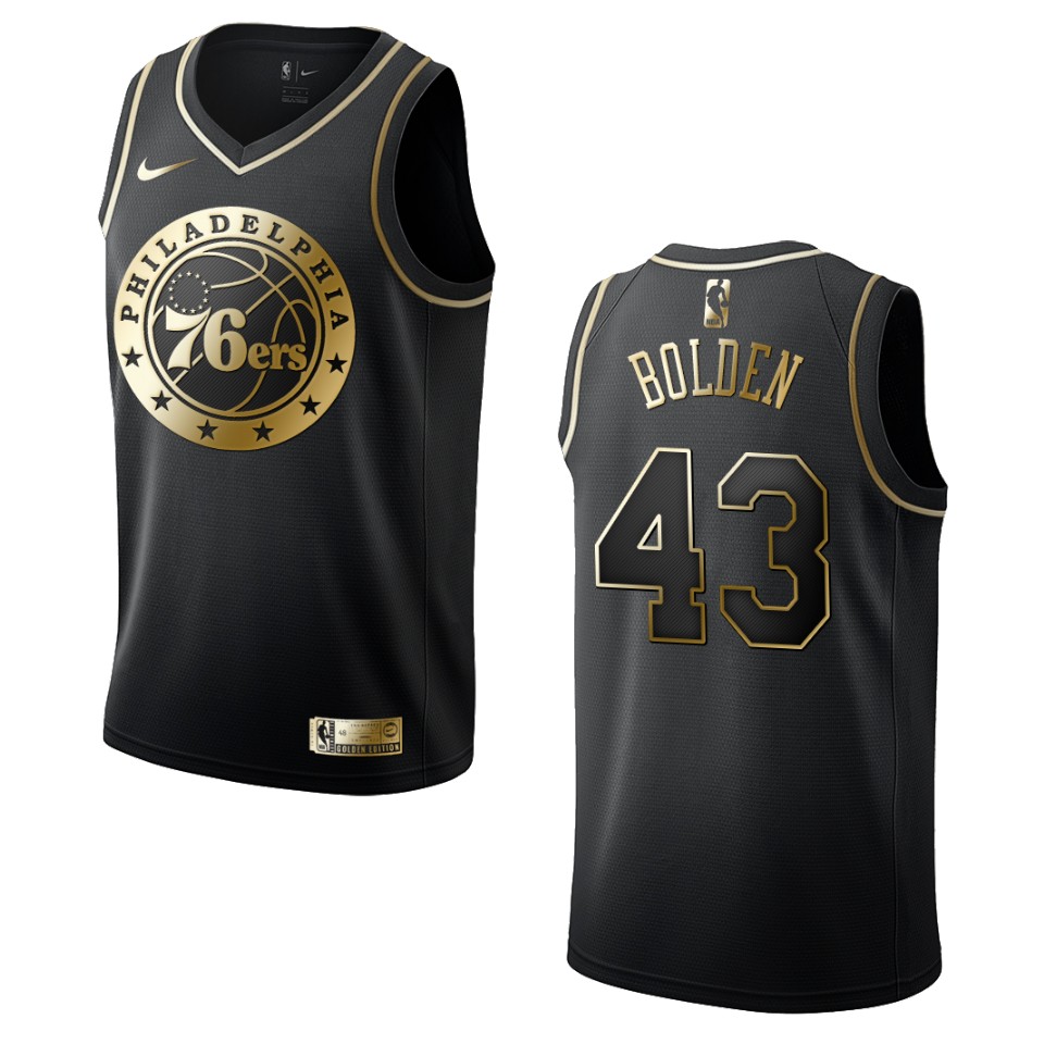 Men’s Philadelphia 76ers #43 Jonah Bolden Golden Edition Basketball Jersey – Black