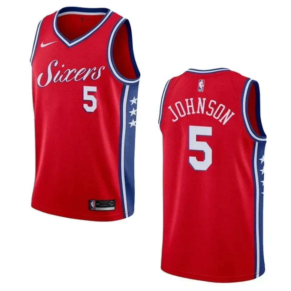 Men's Philadelphia 76ers 5 Amir Johnson Statement Swingman Basketball Jersey - Red - JS406 