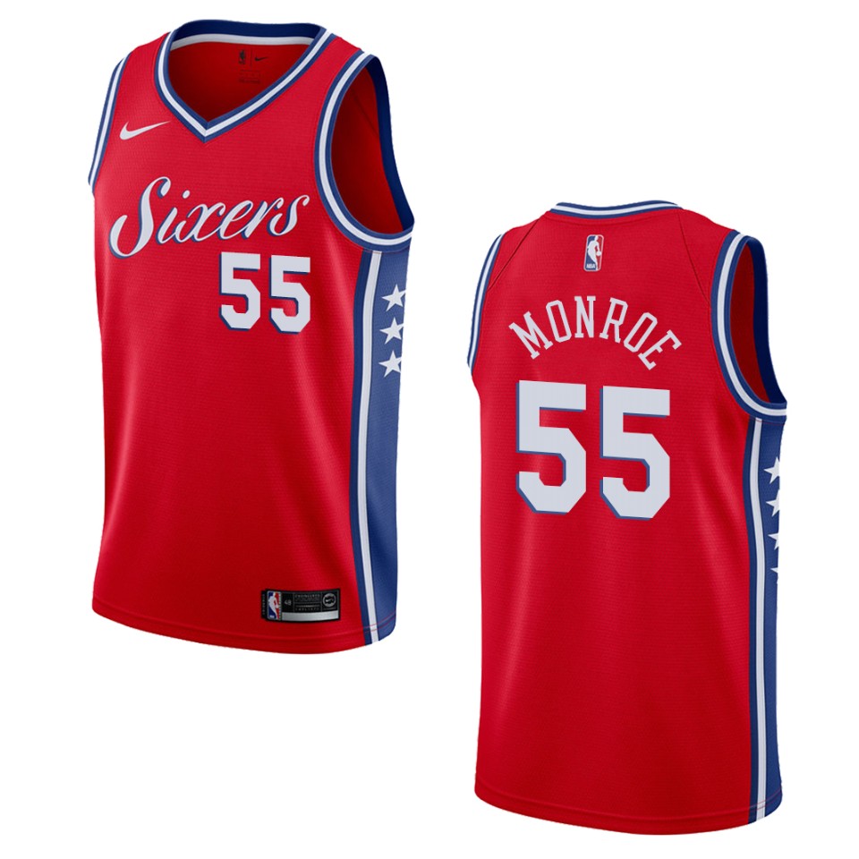 Men's Philadelphia 76ers #55 Greg Monroe Statement Swingman Basketball Jersey - Red