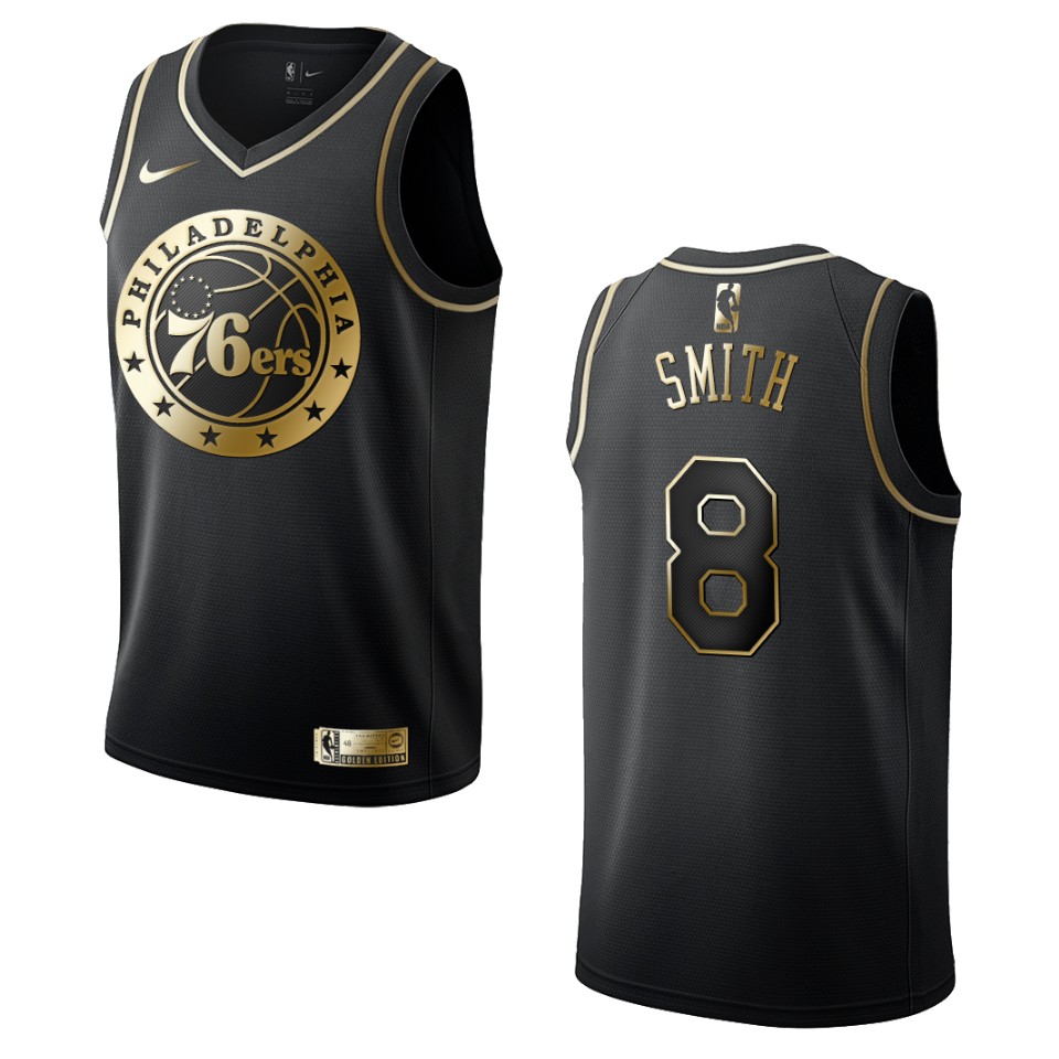 Men's Philadelphia 76ers #8 Zhaire Smith Golden Edition Basketball Jersey - Black