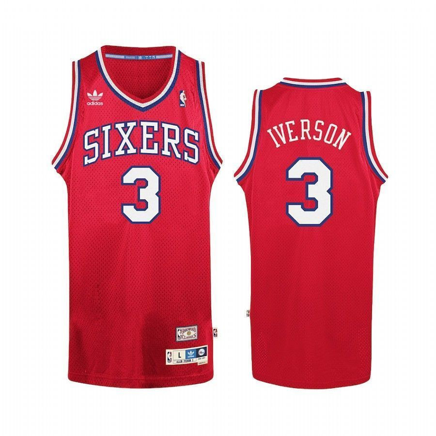 Men's Philadelphia 76ers Allen Iverson 3 Red Hardwood Classics Basketball Jersey - JS229 