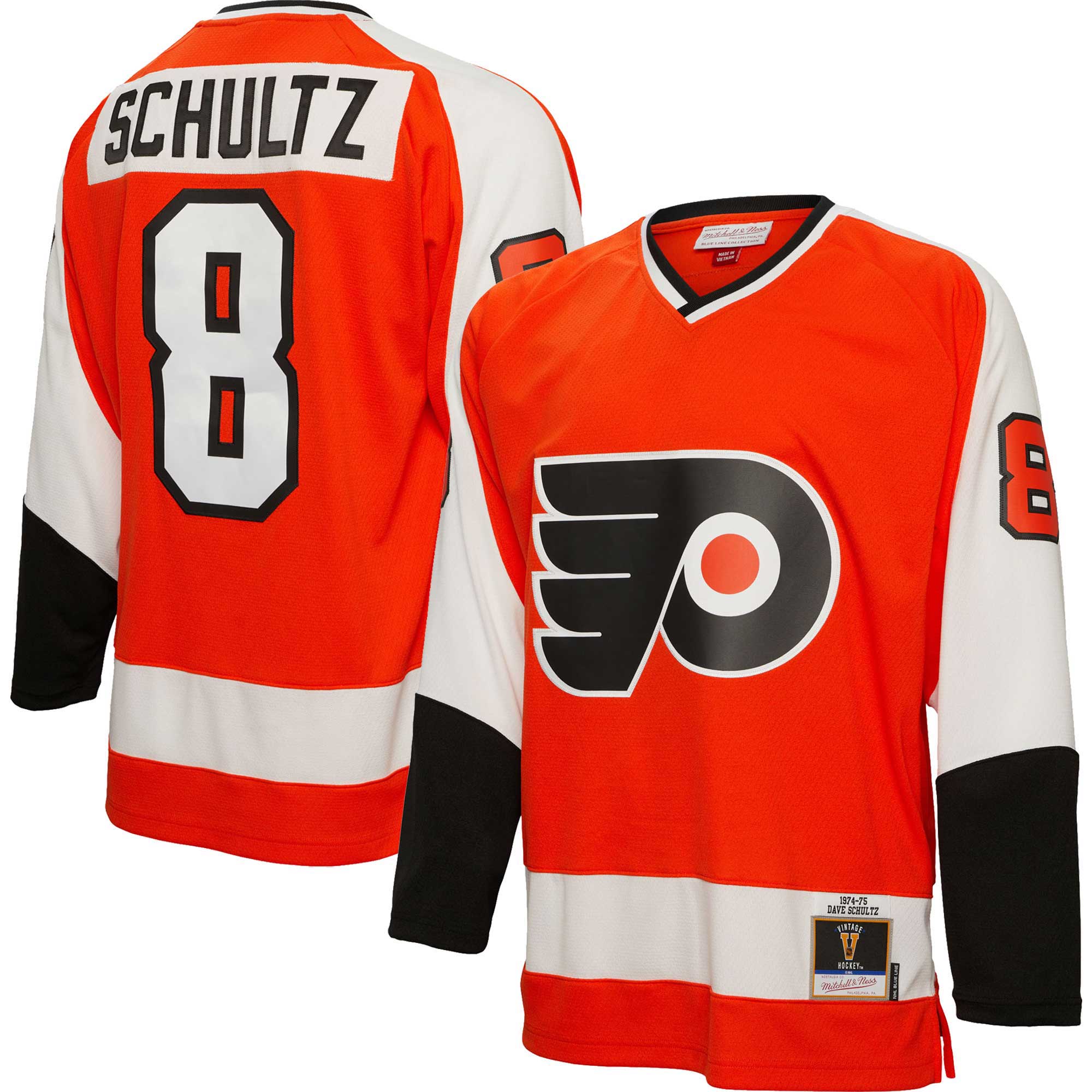Men's Philadelphia Flyers Dave Schultz Mitchell & Ness Orange 1974/75 Blue Line Player Hockey Jersey - JS418 