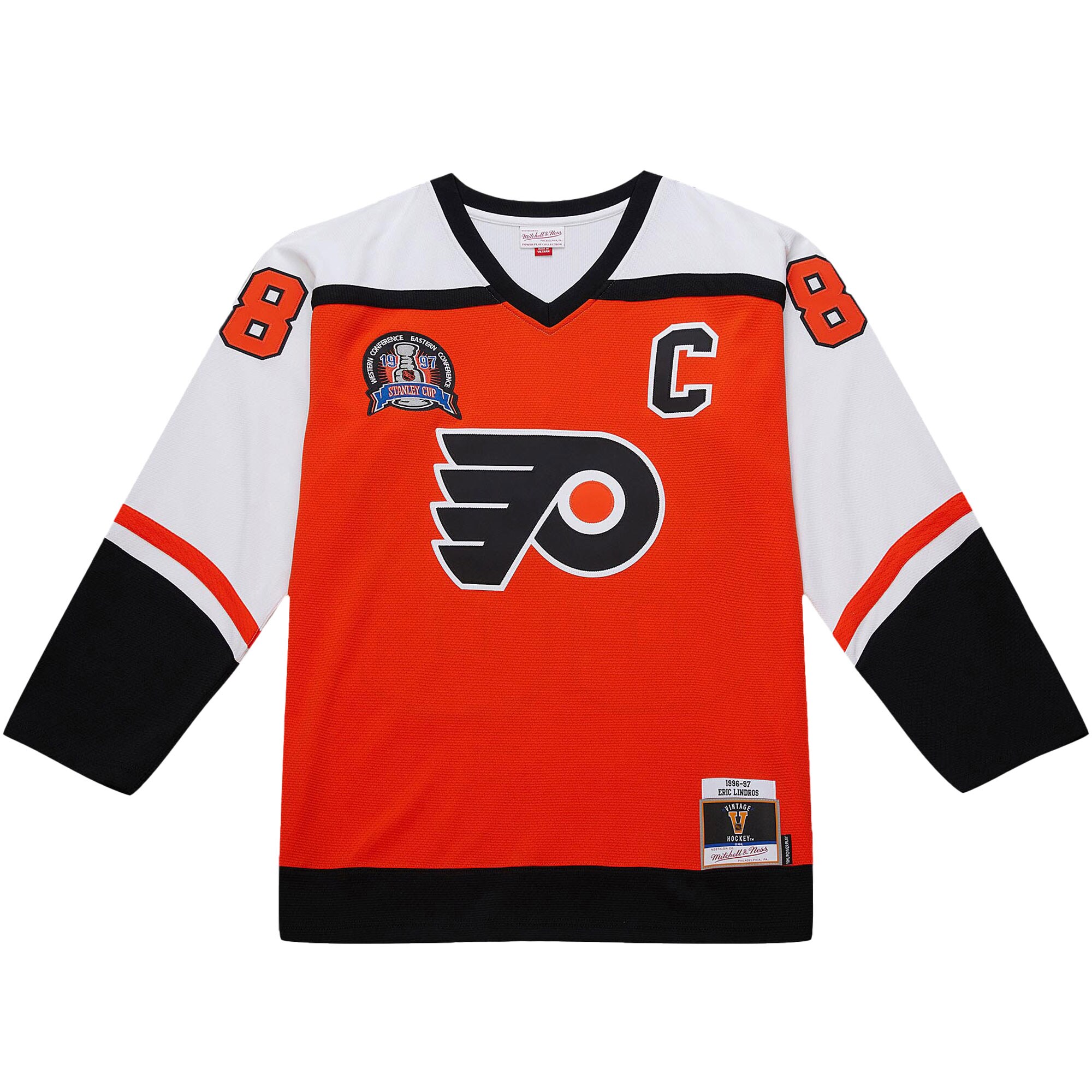 Alternative view of Men's Philadelphia Flyers Eric Lindros Orange 1996-97 Power Play Hockey Jersey - JS706 