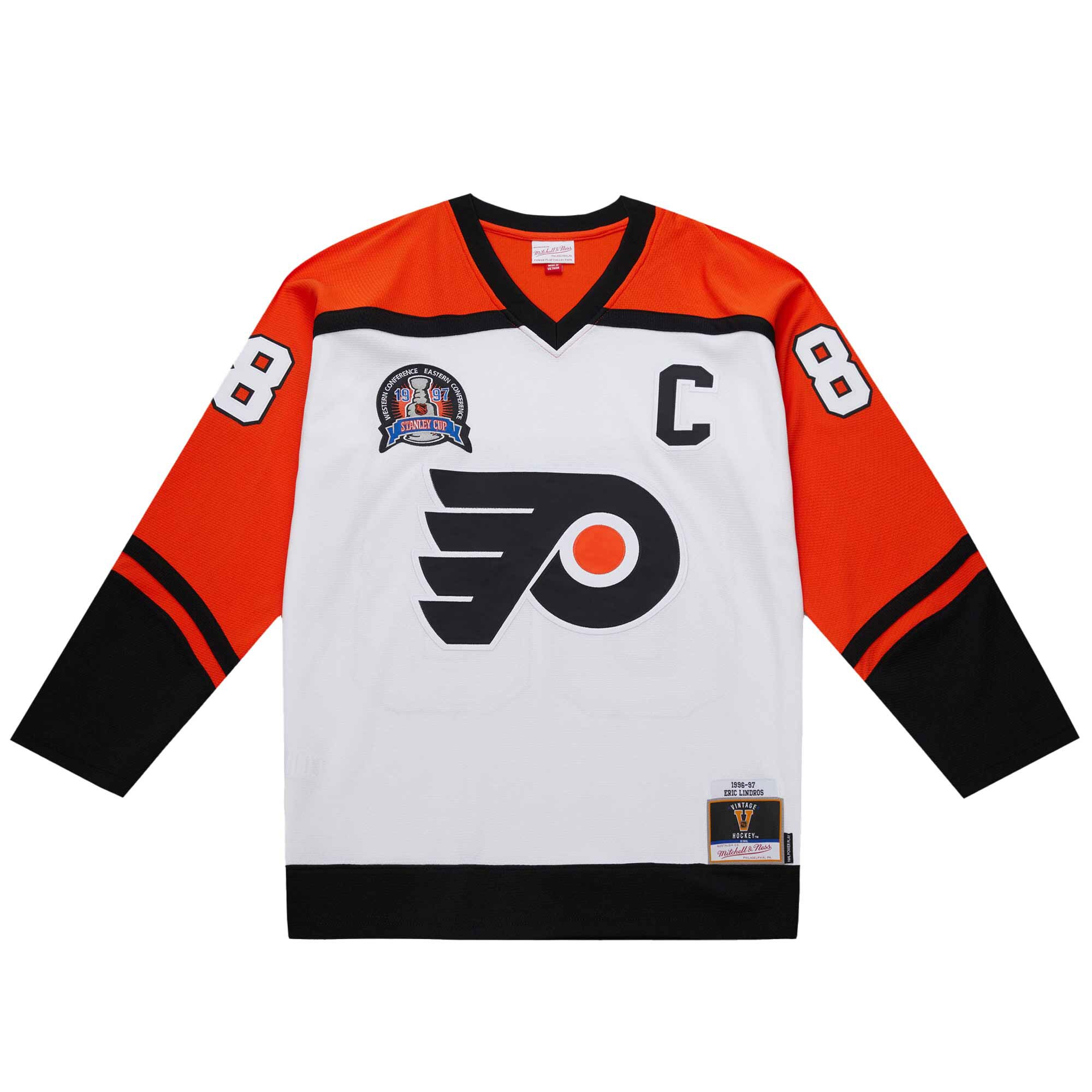 Alternative view of Men's Philadelphia Flyers Eric Lindros White 1996-97 Power Play Hockey Jersey - JS569 