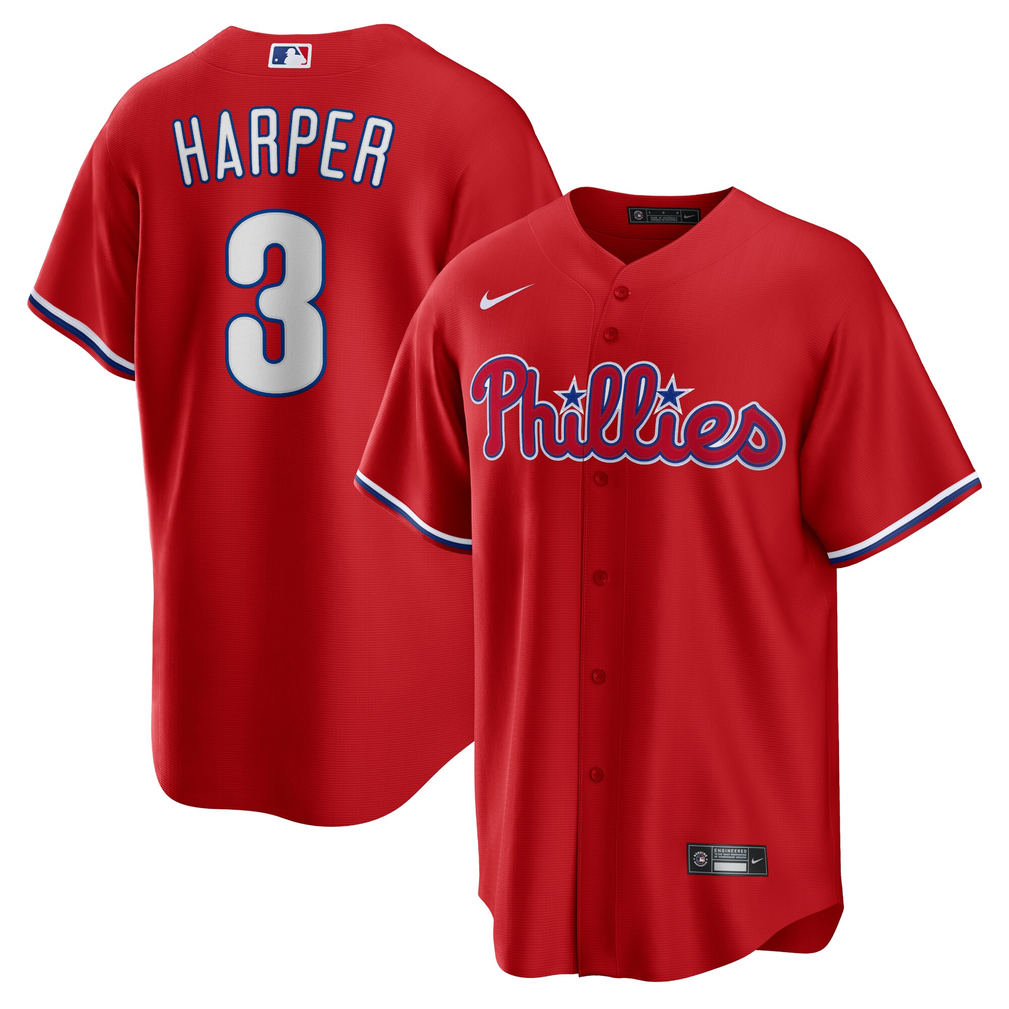 Men's Philadelphia Phillies Bryce Harper Red Alternate Player Name Baseball Jersey 