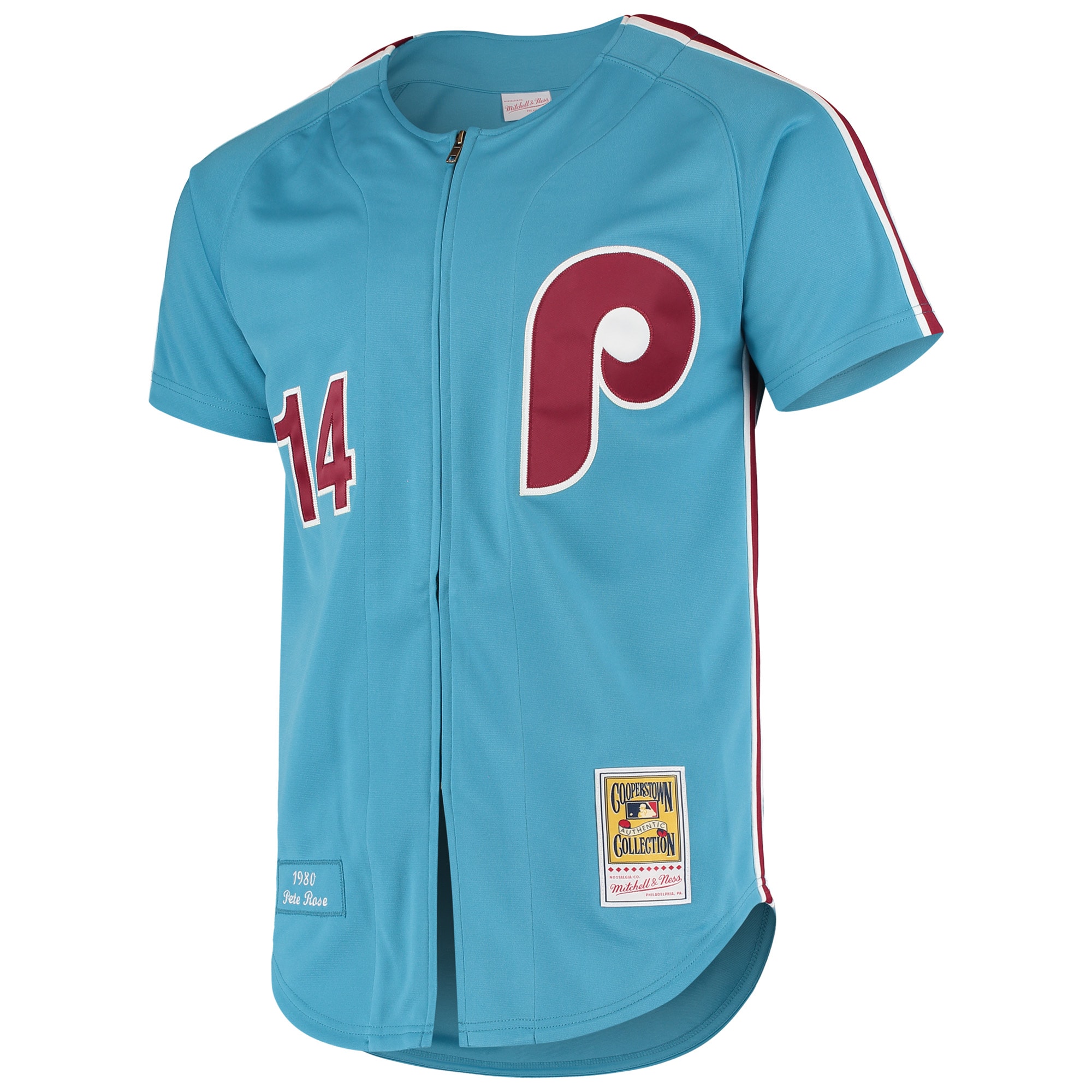 Alternative view of Men's Philadelphia Phillies Pete Rose Mitchell & Ness Light Blue Cooperstown Collection Baseball Jersey 