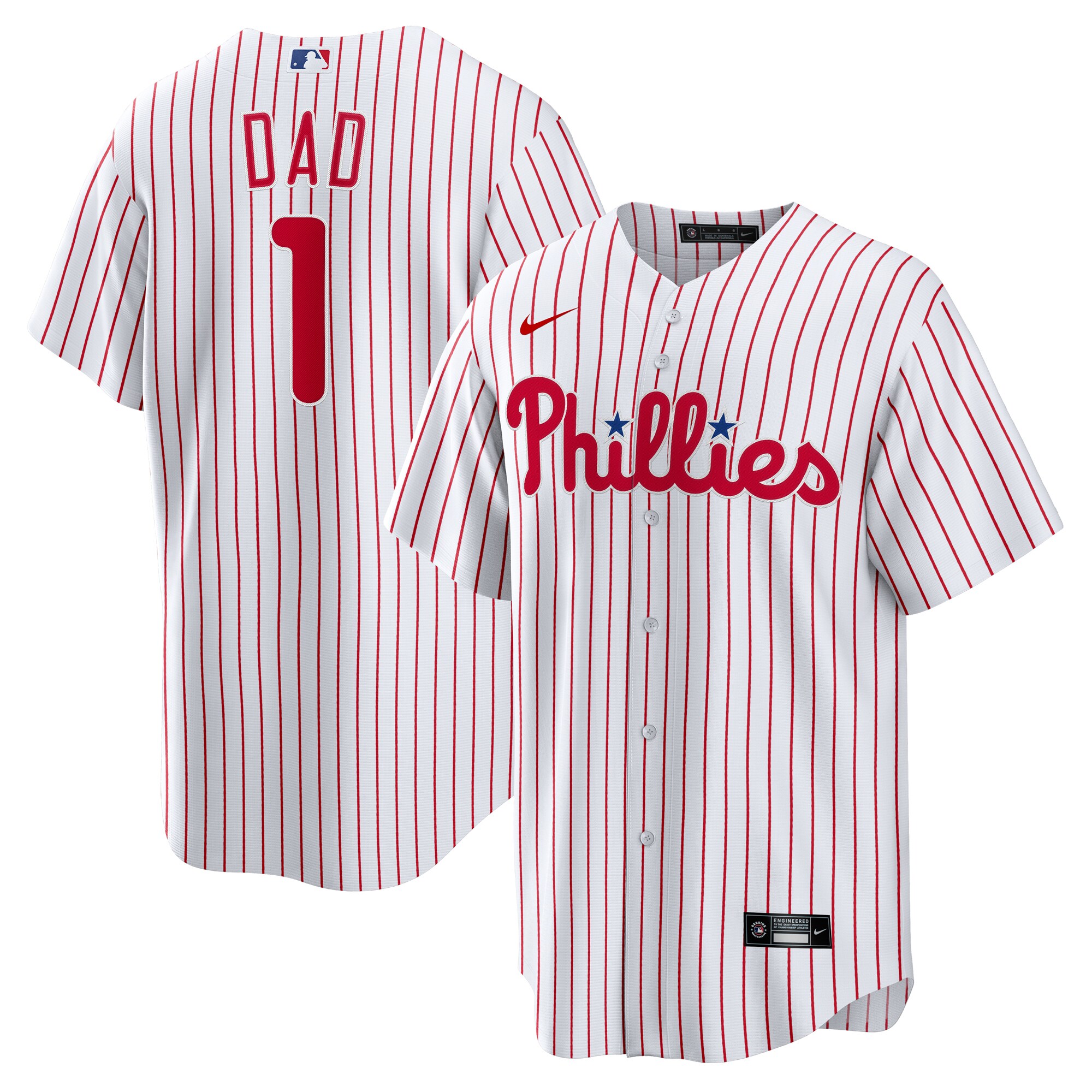 Men's Philadelphia Phillies White #1 Dad Home Baseball Jersey 