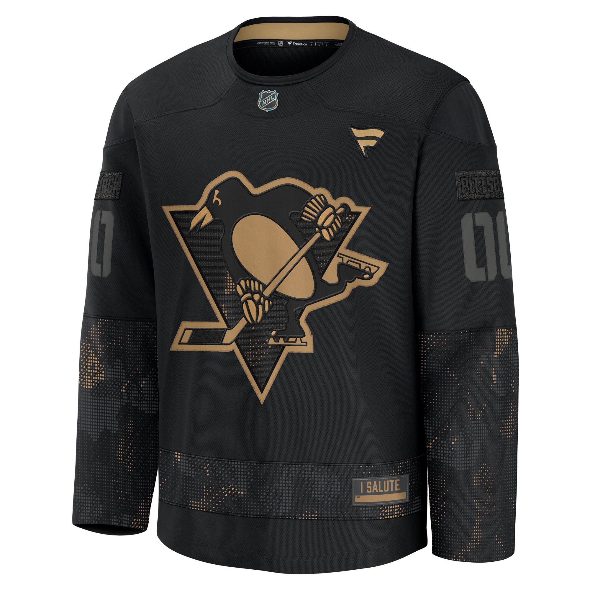 Alternative view of Men's Pittsburgh Penguins Black 2024 Military Appreciation Custom Practice Hockey Jersey - JS152 