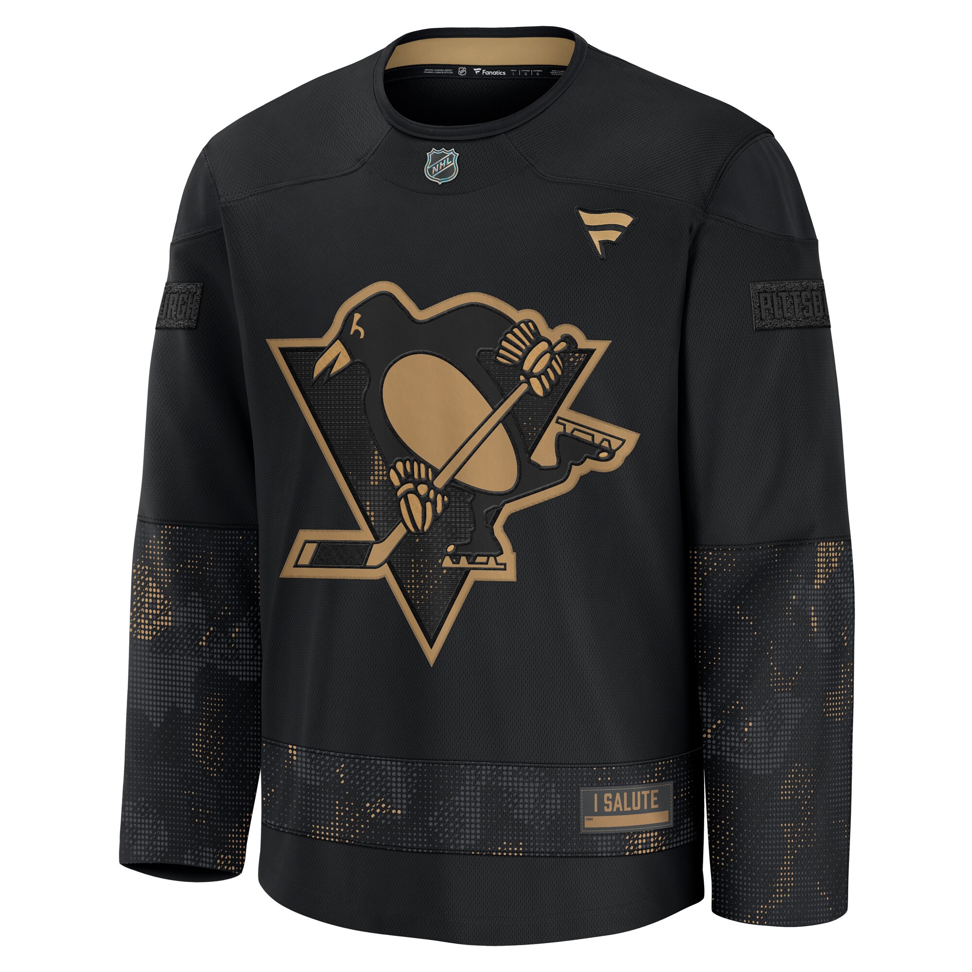 Alternative view of Men's Pittsburgh Penguins Black 2024 Military Appreciation Practice Hockey Jersey - JS190 