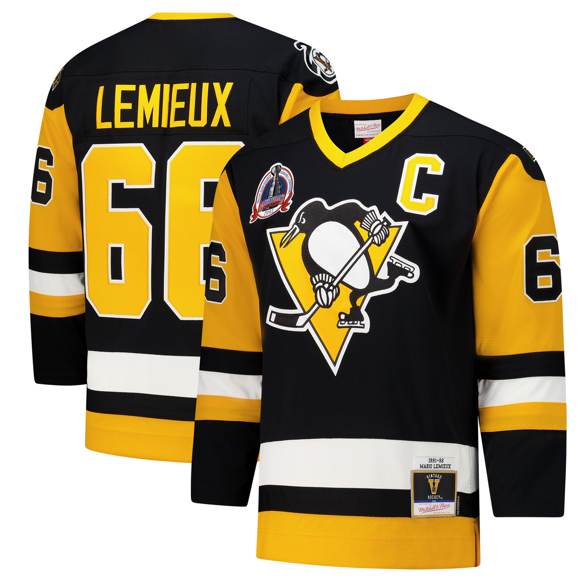 Men's Pittsburgh Penguins Mario Lemieux Black 1991-92 Power Play Hockey Jersey - JS895 