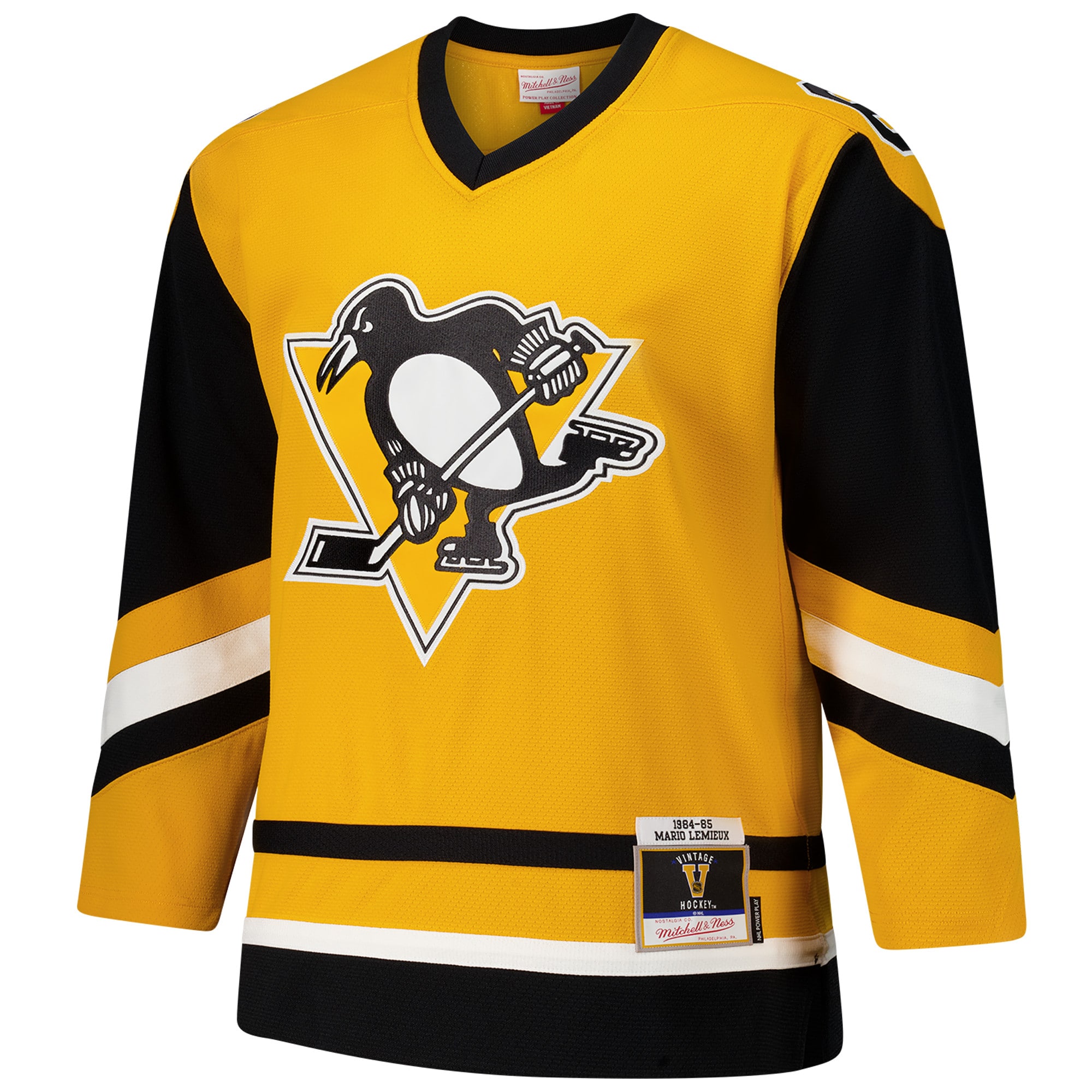 Alternative view of Men's Pittsburgh Penguins Mario Lemieux Gold 1984-85 Power Play Hockey Jersey - JS640 