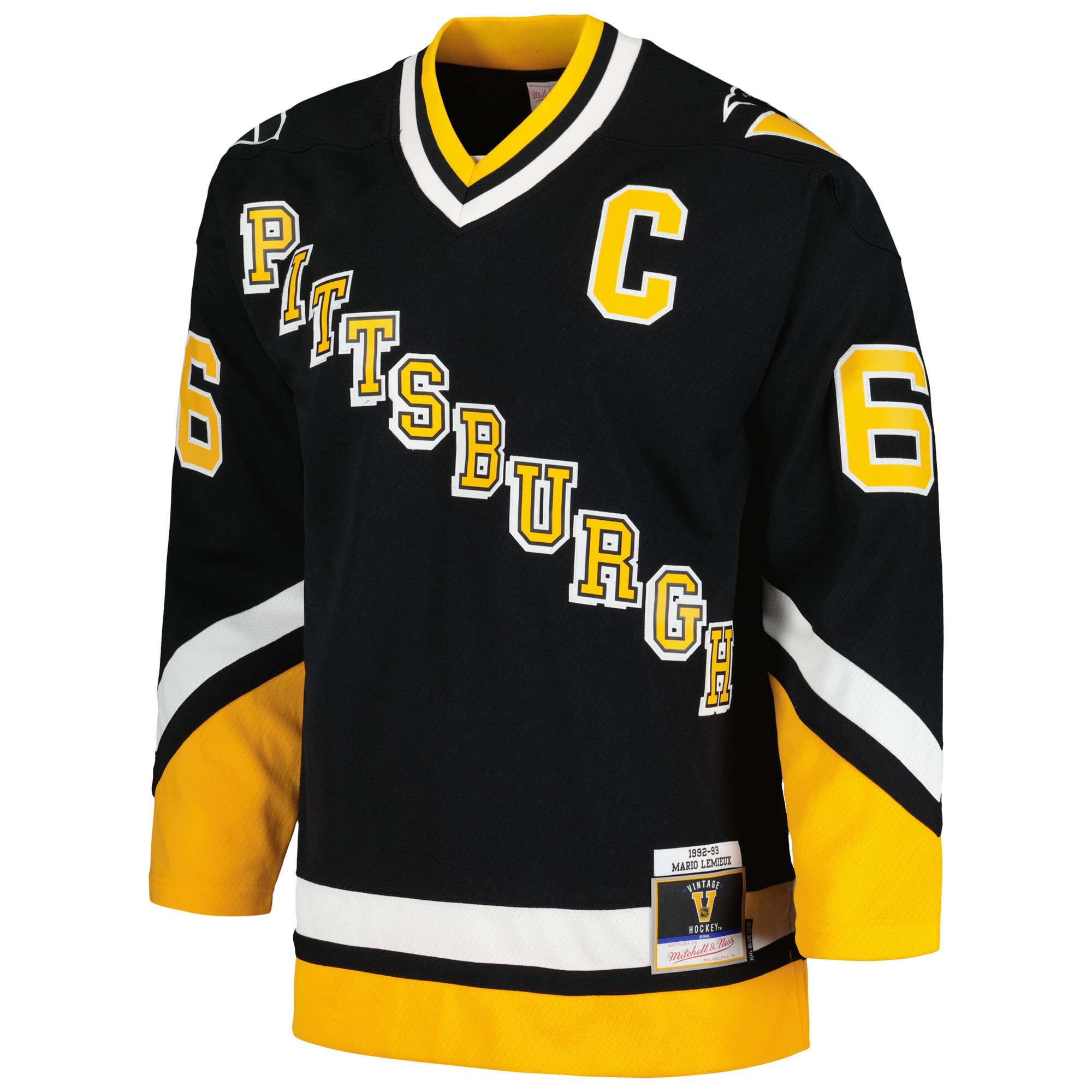 Alternative view of Men's Pittsburgh Penguins Mario Lemieux Mitchell & Ness Black 1992/93 Blue Line Player Hockey Jersey - JS761 
