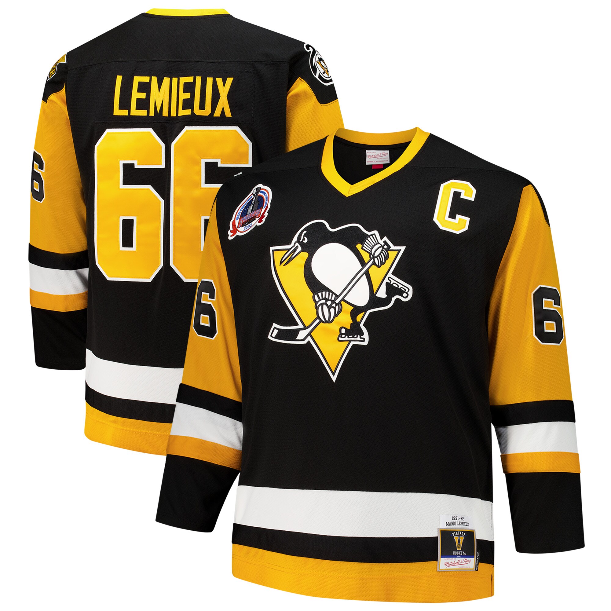 Men's Pittsburgh Penguins Mario Lemieux Mitchell & Ness Black Big & Tall 1991/92 Blue Line 2.0 Hockey Jersey - JS602 