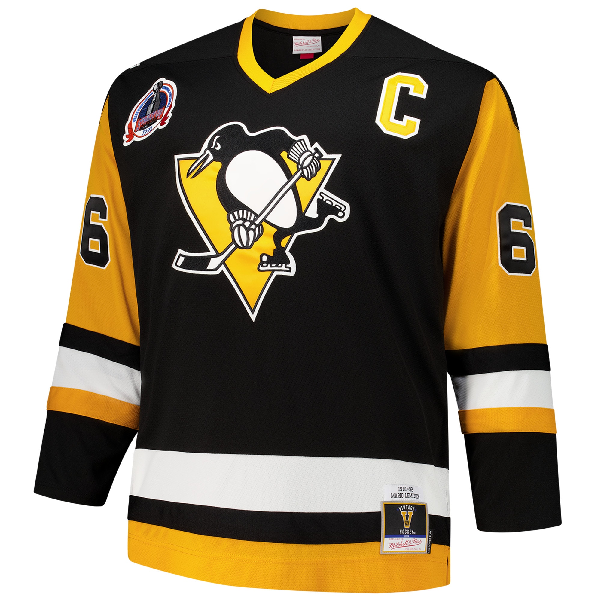 Alternative view of Men's Pittsburgh Penguins Mario Lemieux Mitchell & Ness Black Big & Tall 1991/92 Blue Line 2.0 Hockey Jersey - JS602 