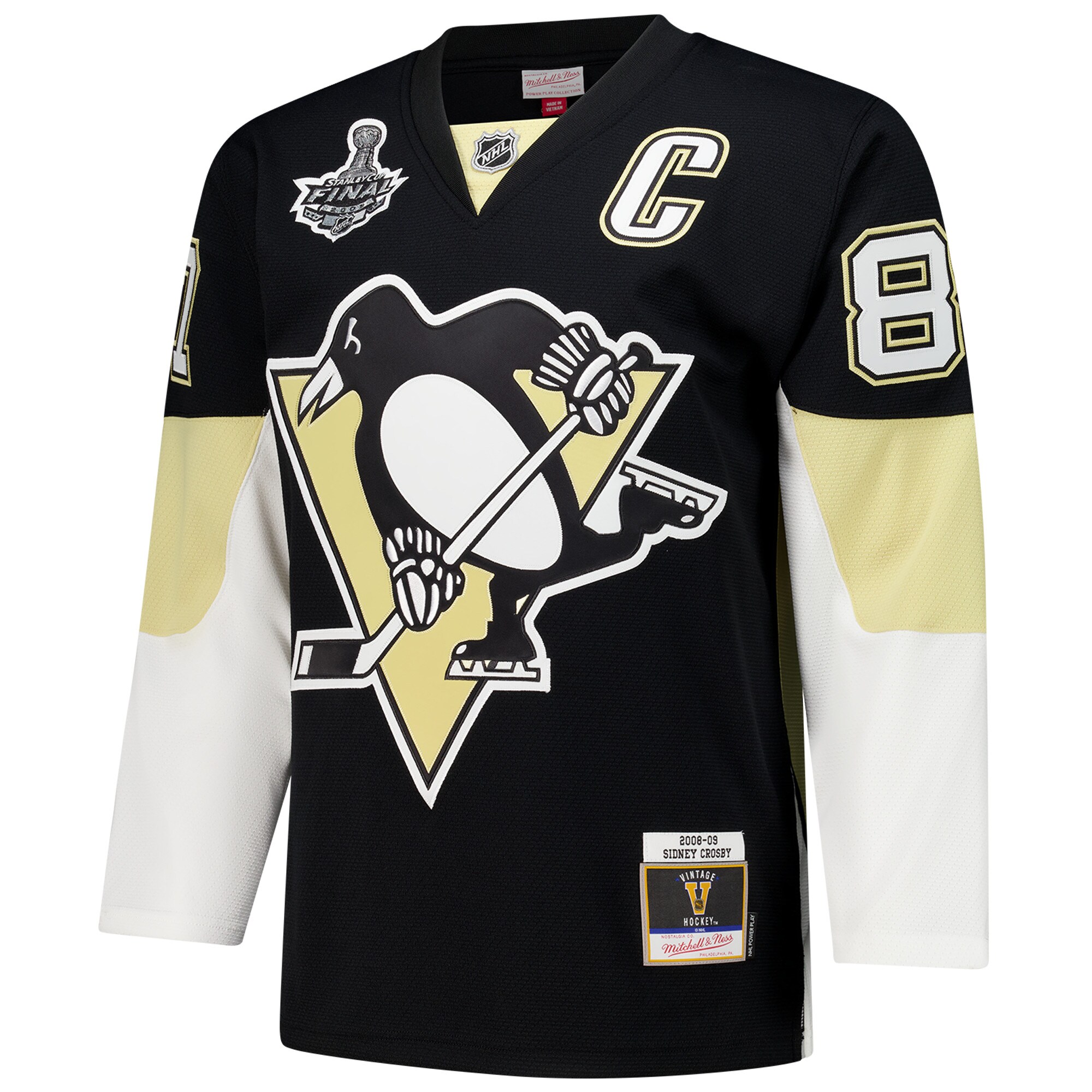 Alternative view of Men's Pittsburgh Penguins Sidney Crosby Black 2008-09 Power Play Hockey Jersey - JS923 