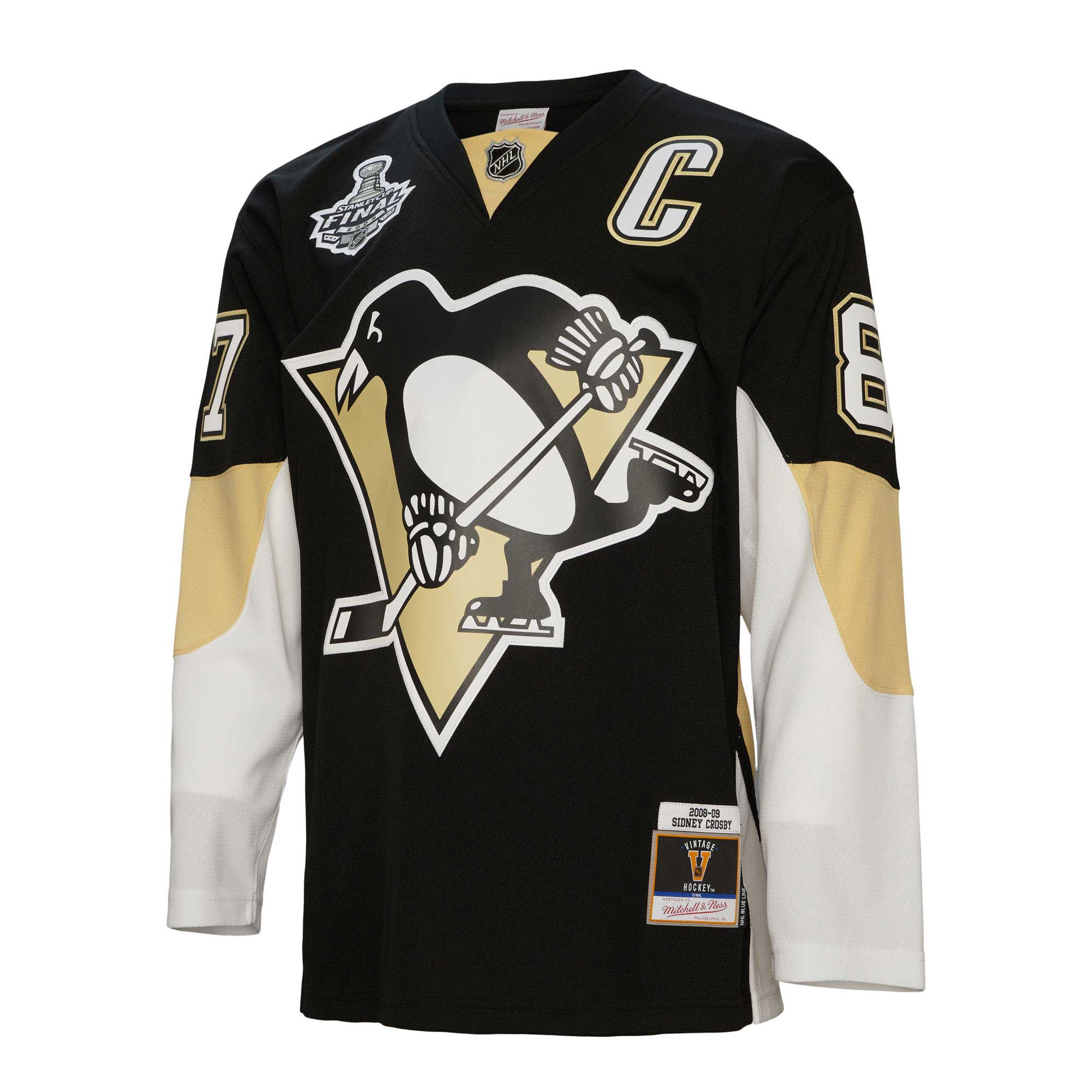 Alternative view of Men's Pittsburgh Penguins Sidney Crosby Mitchell & Ness Black Captain Patch 2008/09 Blue Line Player Hockey Jersey - JS815 