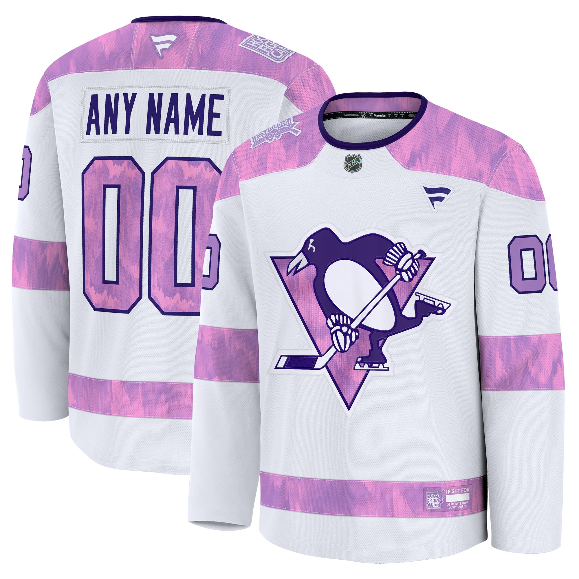 Men's Pittsburgh Penguins White 2024 Hockey Fights Cancer Custom Practice Hockey Jersey - JS555 