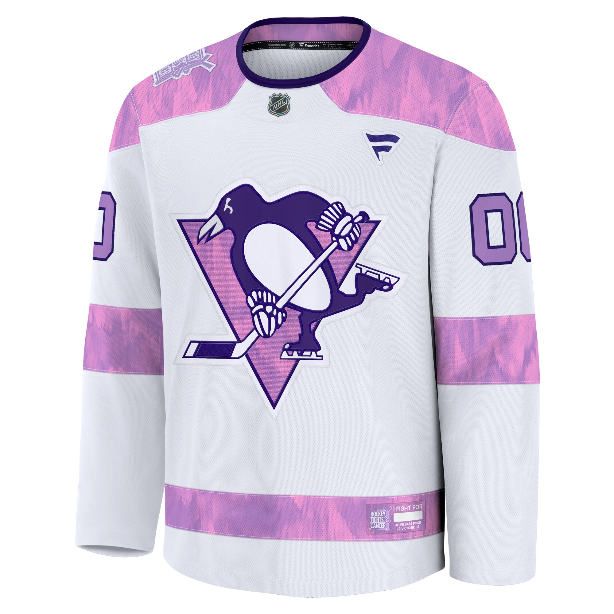 Alternative view of Men's Pittsburgh Penguins White 2024 Hockey Fights Cancer Custom Practice Hockey Jersey - JS555 