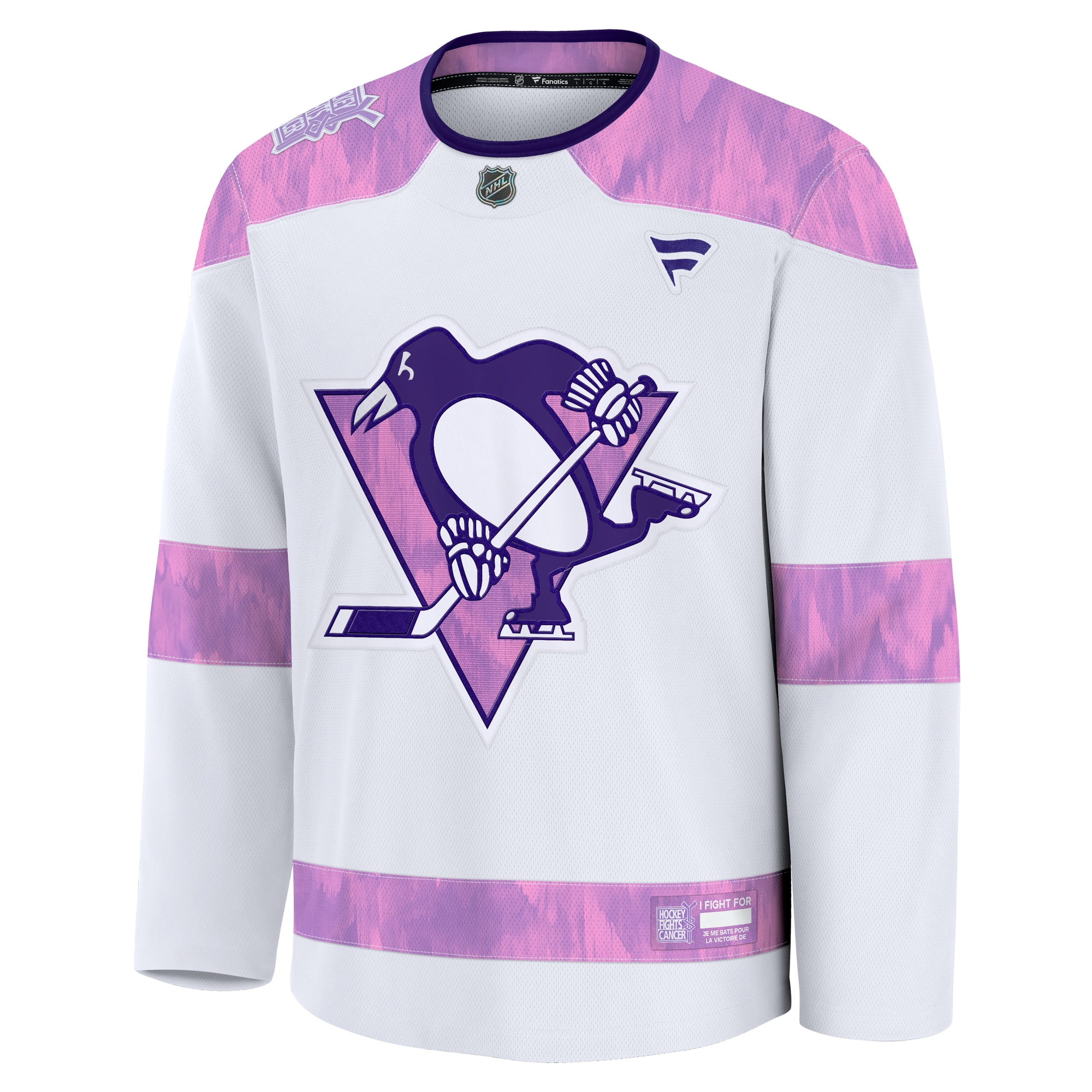 Alternative view of Men's Pittsburgh Penguins White 2024 Hockey Fights Cancer Practice Hockey Jersey - JS500 