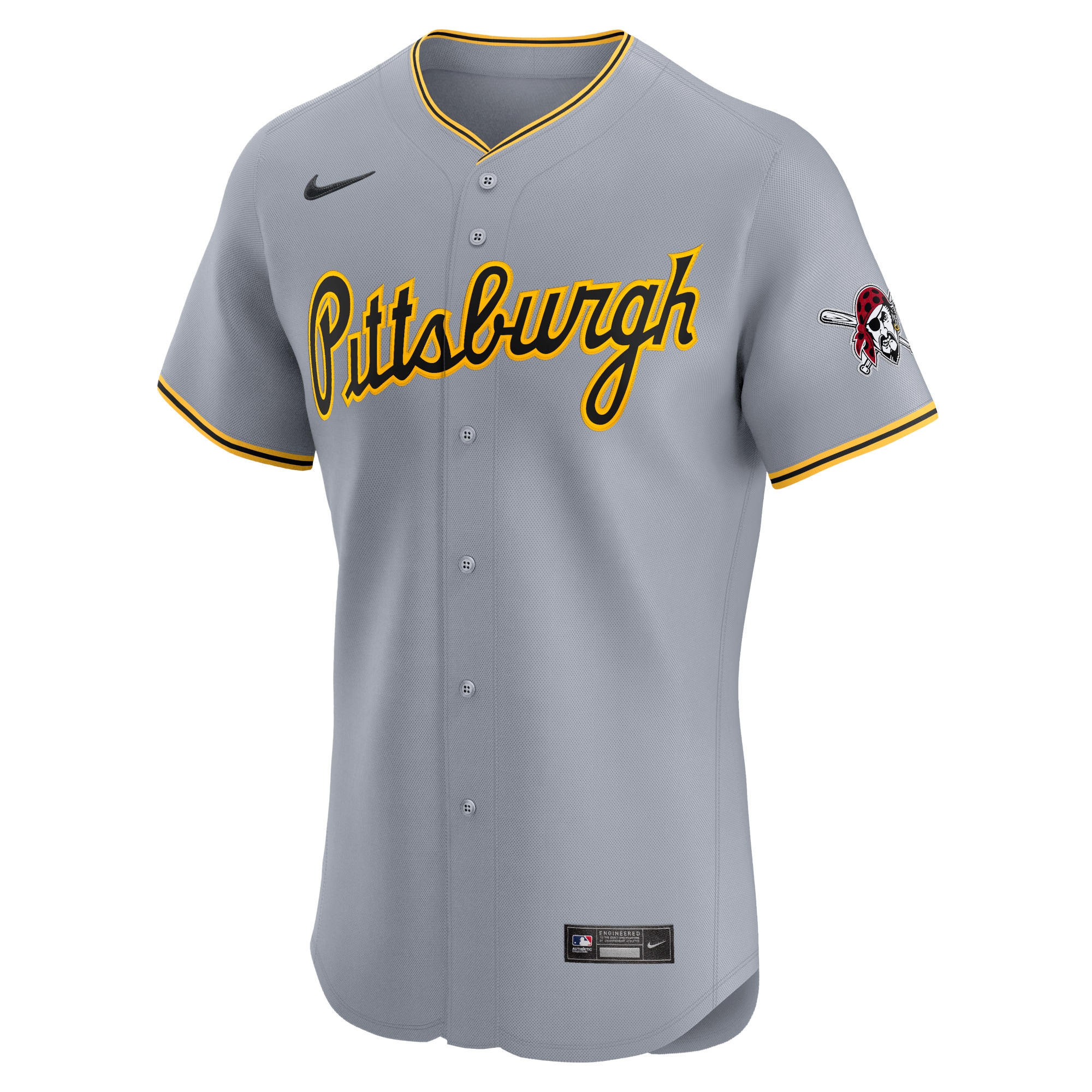 Alternative view of Men's Pittsburgh Pirates Gray Road Vapor Premier Elite Patch Baseball Jersey 