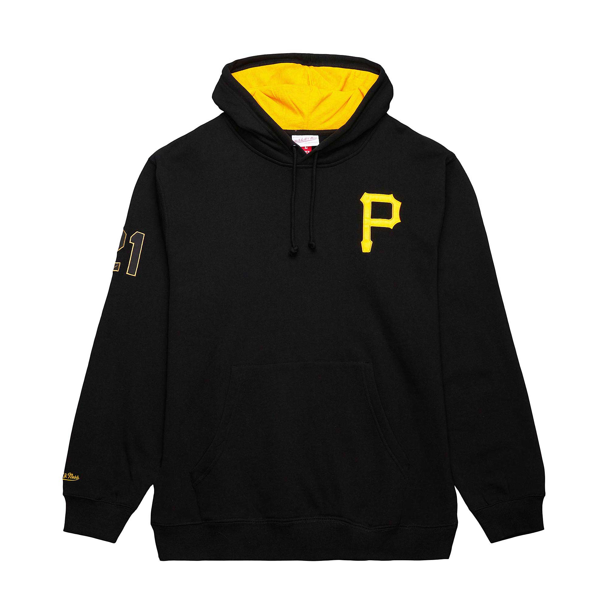 Alternative view of Men's Pittsburgh Pirates Roberto Clemente Mitchell & Ness Black Vintage Logo Name & Number Pullover Custom Hoodie