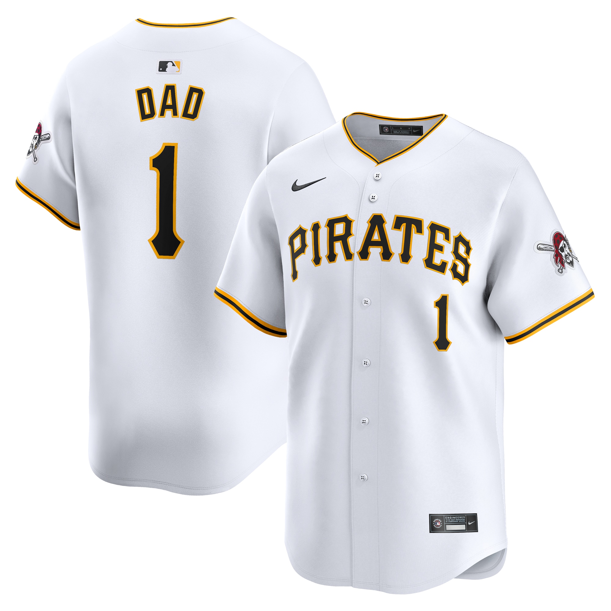 Men's Pittsburgh Pirates White #1 Dad Home Limited Jersey 