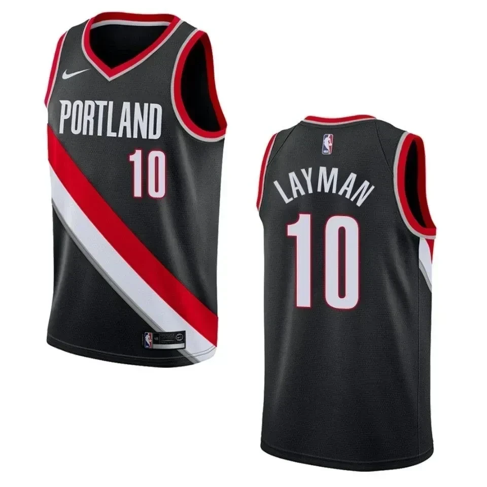 Men's Portland Trail Blazers 10 Jake Layman Icon Swingman Basketball Jersey - Black - JS232 