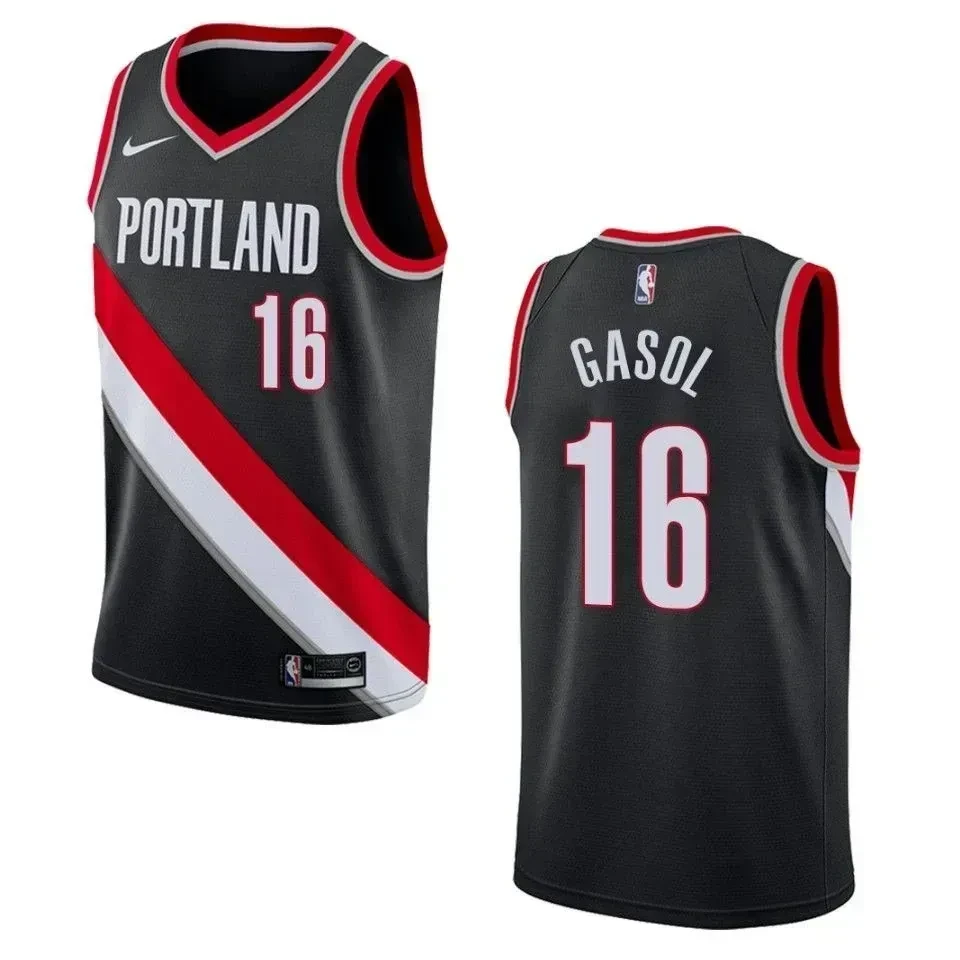 Men's Portland Trail Blazers 16 Pau Gasol Icon Swingman Basketball Jersey - Black - JS917 