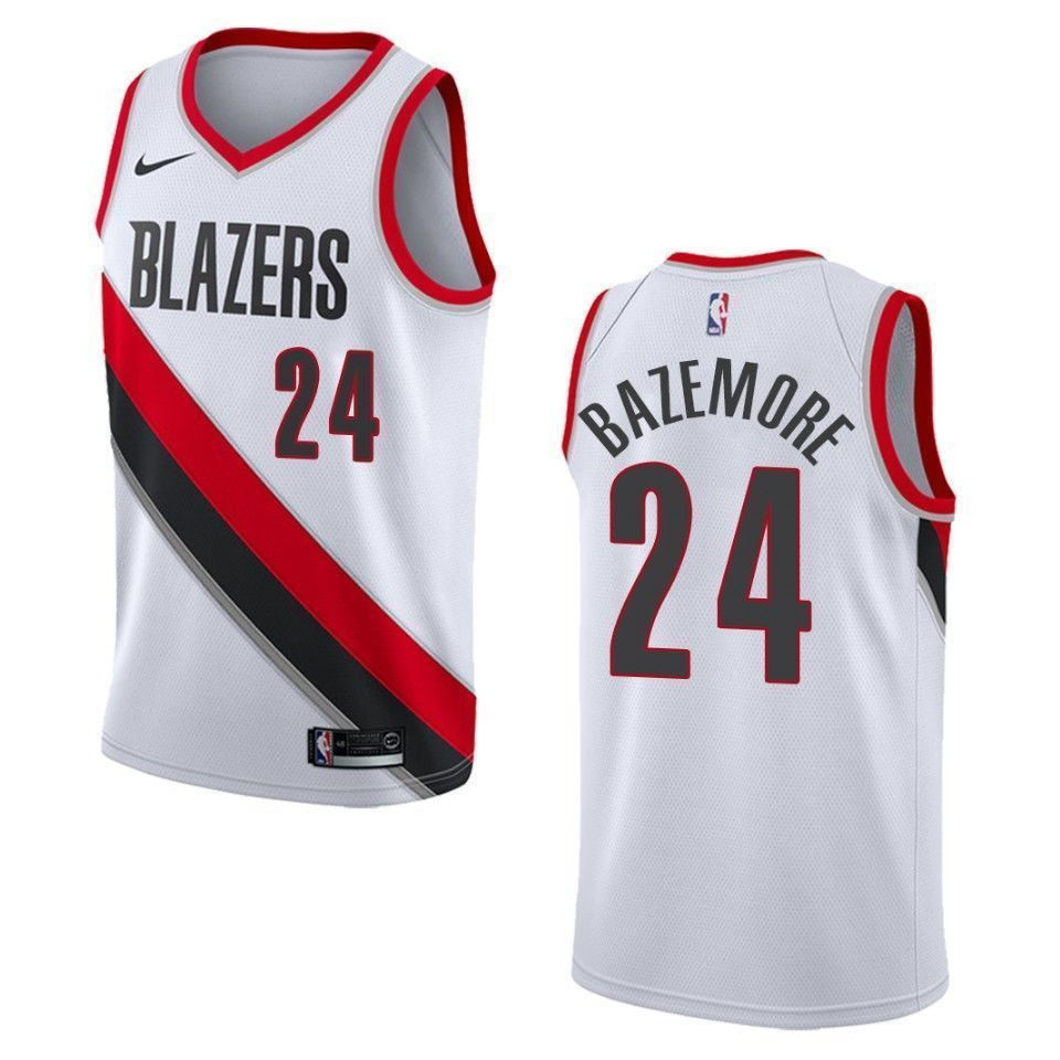 Men's Portland Trail Blazers 24 Kent Bazemore Association Swingman Basketball Jersey - White - JS344 
