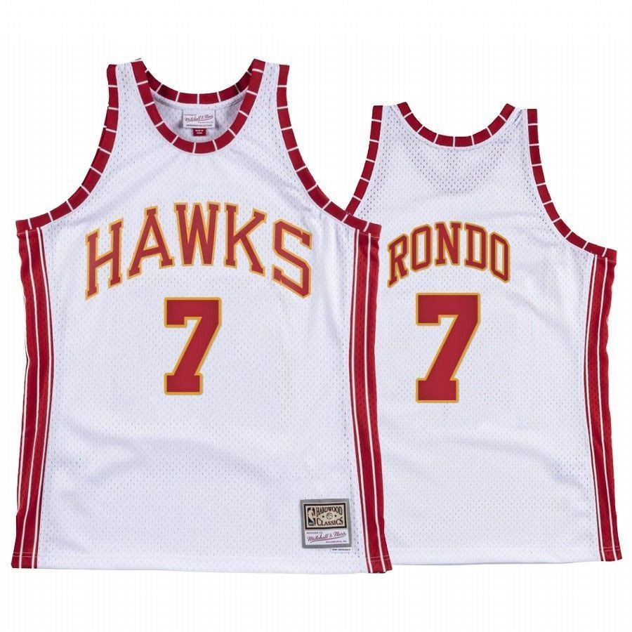 Men's Rajon Rondo 7 Atlanta Hawks Hardwood Classics Basketball Jersey White - JS707 