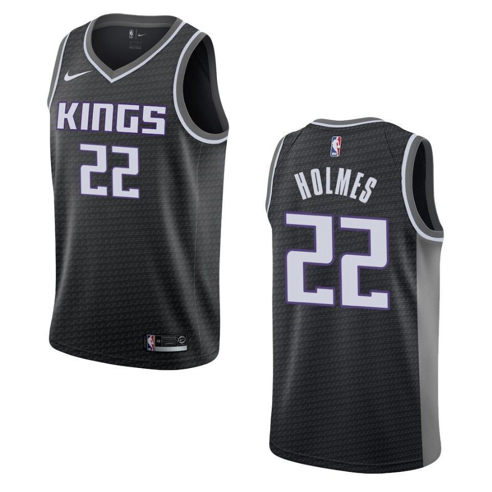 Men's Sacramento Kings 22 Richaun Holmes Statement Swingman Basketball Jersey - Black - JS942 