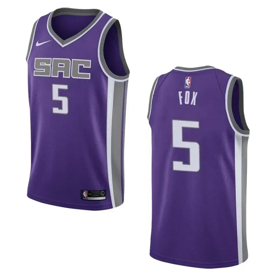Men's Sacramento Kings 5 De'aaron Fox Icon Swingman Basketball Jersey - Purple - JS679 